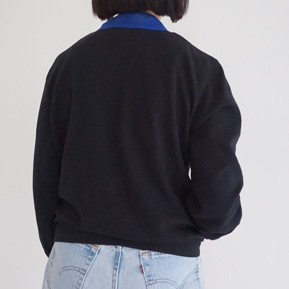 VTG Alfred Dunner Black Blue Floral Quarter Zip Sweatshirt Eclectic Grandpa M - Picture 2 of 9